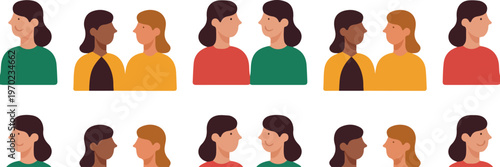 Diverse women in flat graphic style with colorful clothing