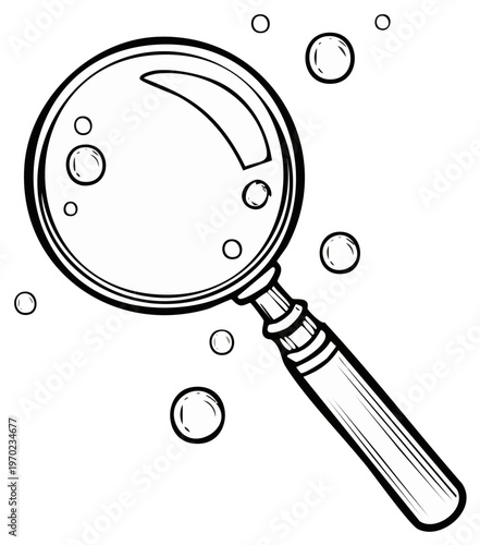 Magnifying Glass with Bubbles Illustration