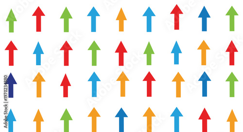 A structured pattern of small, uniformly colored arrows points upwards in neat rows and columns.
