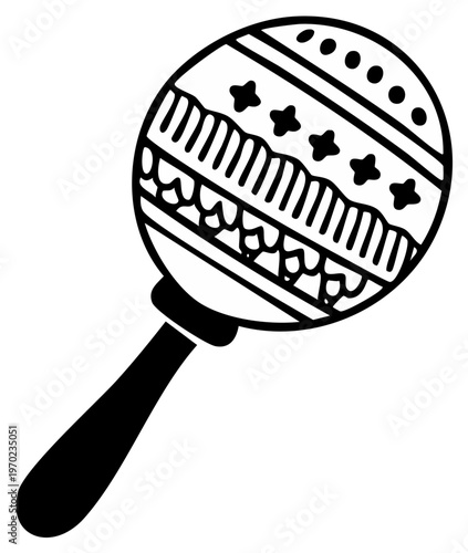 Illustrated maraca musical instrument with detailed patterns and decorative elements