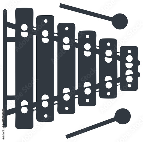 Silhouette illustration of a xylophone with mallets, musical instrument.