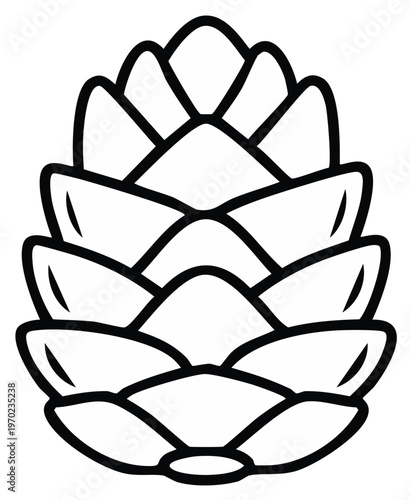Elegant Pinecone Outline Drawing for Botanical Illustration and Christmas Decorations, Winter Season, Isolated