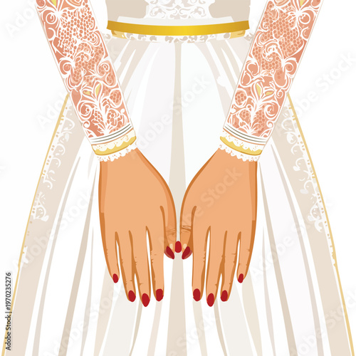 Womans hands and dress close up vector illustration for design