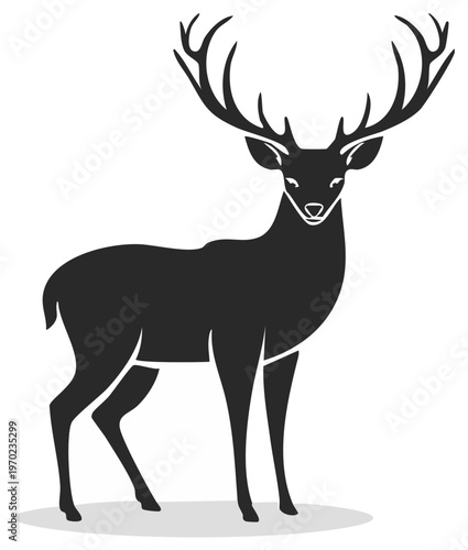 Elegant Buck Silhouette with Large Antlers in a Full-Body Wildlife Illustration