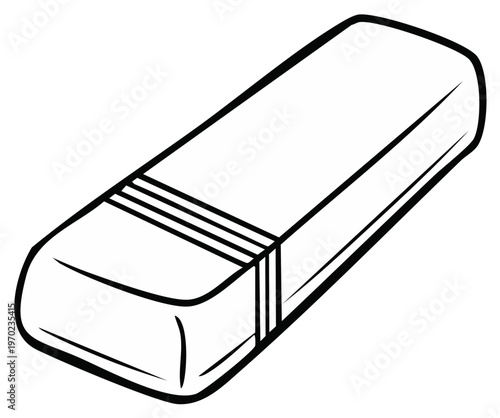 Classic Rectangular Rubber Eraser with Textured Band Simple Line Art Drawing