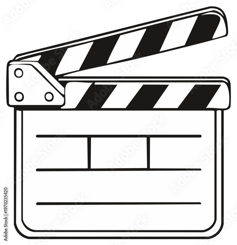 Monochrome Clapperboard Illustration for Film Production Slate with Striped Top Arm