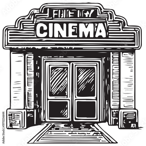 Cinema Theater Building Entrance for Movie Experience, Entertainment and Film Industry