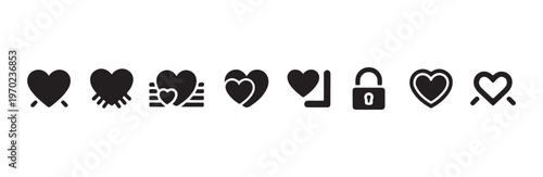 Extensive collection of heart icons illustrating care, security, and different relationships