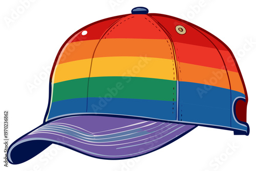Vibrant rainbow pride baseball cap vector illustration promoting diversity and inclusion