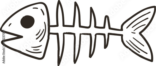 Hand Drawn Fish Skeleton Fishbone Doodle Vector Illustration