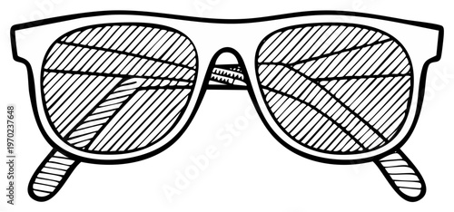 Illustrated Sunglasses Reflecting Abstract Lines, Hand Drawn Style