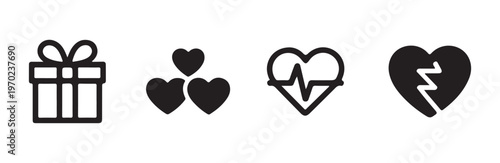 Gift heart icons and broken heart symbol for love and relationships isolated