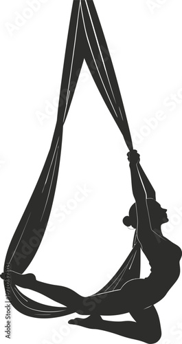 Seated Aerial Yoga Silhouette In Hammock Acrobat Performance
