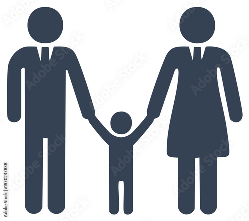 Family icon with parents and child holding hands, representing unity and togetherness