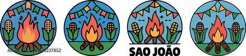 Sao Joao festival badge with bonfire and corn vector