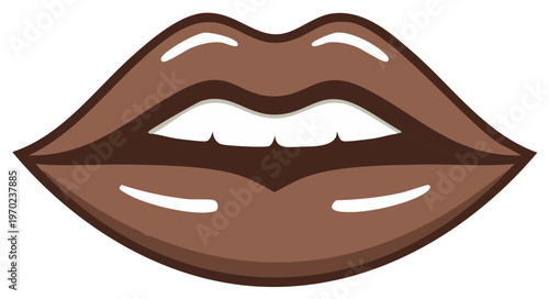 Luscious Glossy Lips in Chocolate Shades with Subtle Smile Expression and Clean White Teeth