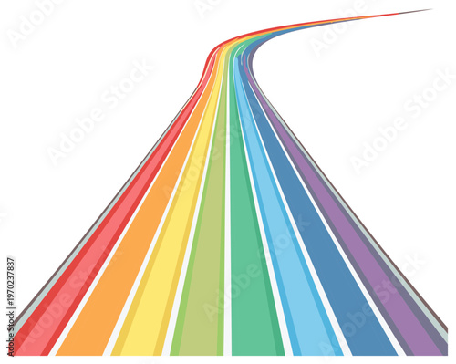 Vibrant colorful rainbow spectrum path in abstract perspective, a winding road of receding lines