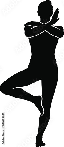 Yoga Tree Pose Variation with Crossed Arms Silhouette Illustration