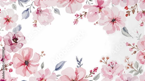 Light pastel flowers surrounding a blank area with a calm and sophisticated aesthetic
