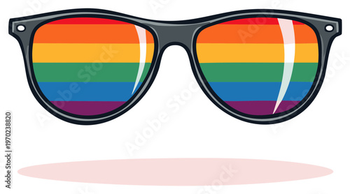 Rainbow pride flag sunglasses illustration for LGBTQ+ support and summer celebration