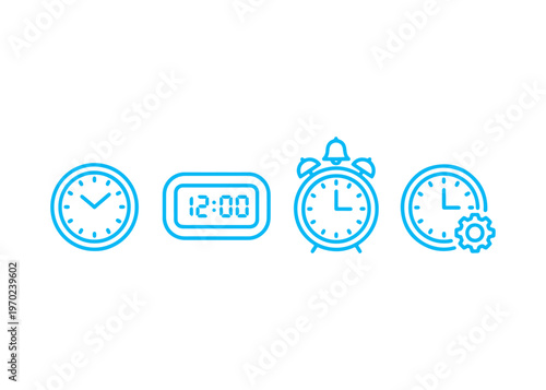 clock time icons set with digital and analog designs