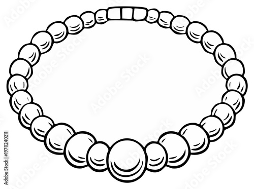 Elegant Pearl Necklace Illustration in Black and White Outline Style