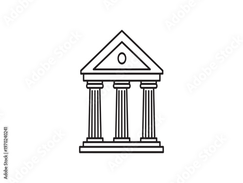 Simple black and white line drawing of a classical building with columns