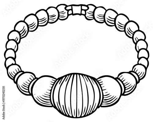 Hand-drawn illustration of a beaded bracelet with a large central bead