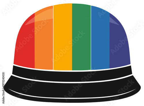 Rainbow colored military helmet with black band graphic illustration