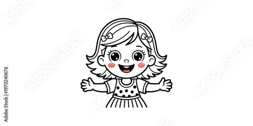 Cartoon girl with bows and a cheerful expression holding a heart Vector