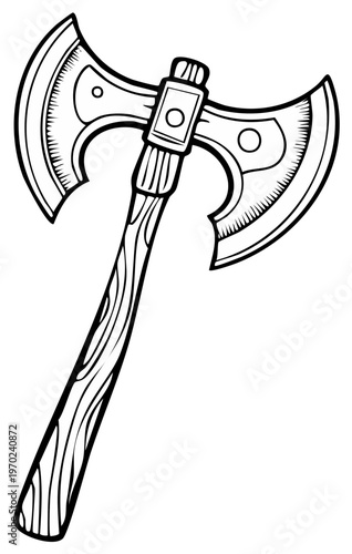 Outlined Battle Axe Illustration - Fantasy Weapon Clipart, Double Bladed Axe Graphic, Vector Design