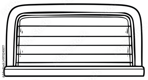 Black and white line art of a retro car vent showing a simple cartoon style, isolated illustration.