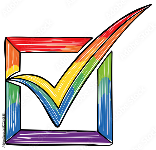 Rainbow Check Mark Symbol in Box LGBTQ Pride Symbolization for Acceptance and Success