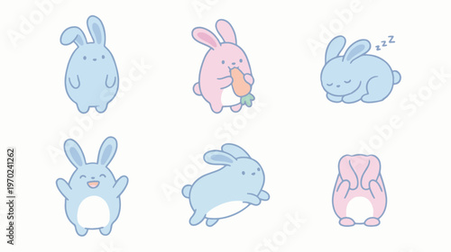 Adorable and playful cartoon bunny illustrations set, perfect for children's designs and gg2.ai projects, showcasing various cute poses and expressions