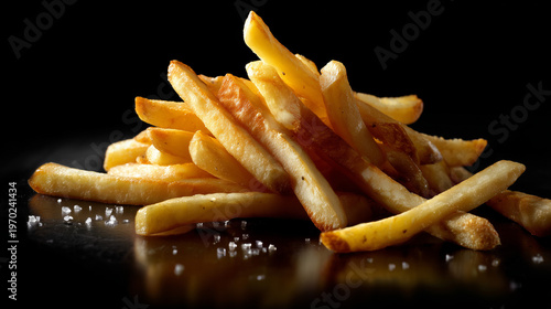 Lot of fries on black background