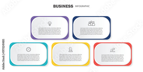 Modern Minimalist Business Infographic template square shape with 5 steps or option timeline icons. Timeline designed for business, presentations, web design, interface, diagrams.