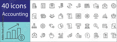 “Minimal accounting icon set showcasing finance concepts, tax calculation, banking, and corporate accounting elements.”