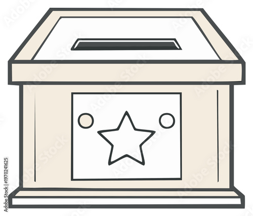 Illustrated Vote Box with Star Symbol and Round Details, Representing Democracy