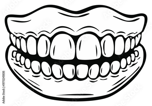Cartoon Open Mouth with Teeth Outlines Displaying Oral Hygiene Health