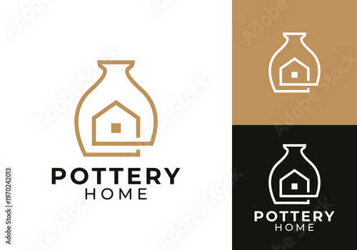 pottery and home line art logo design template