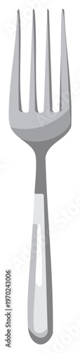 Modern Silver Metal Fork with Four Tines for Dining and Cooking