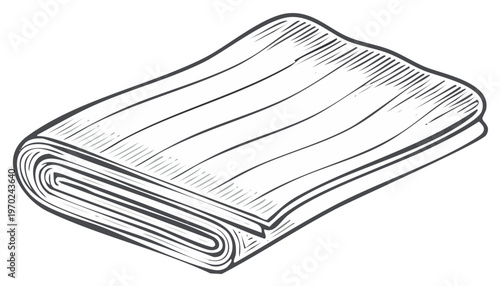 Outline illustration of folded cloth. Monochrome illustration of bed linen, towel, fabric, textile material.