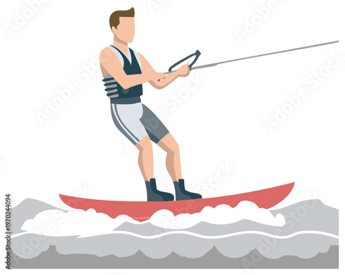 Man Wakeboarding on Water Watersports Activity Recreation with Spray