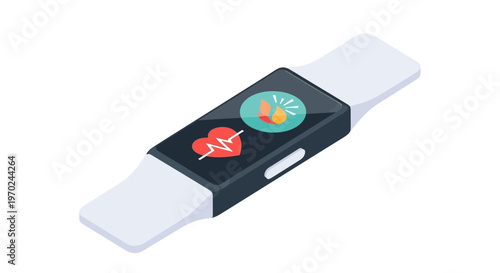 Isometric Fitness Tracker Smartwatch Icon with Heart Rate Monitor and Calorie Counter