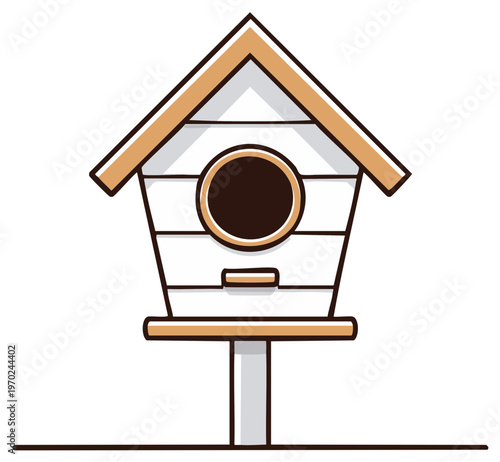 Illustration of a Simple Wooden Birdhouse with Perch and Circular Entrance