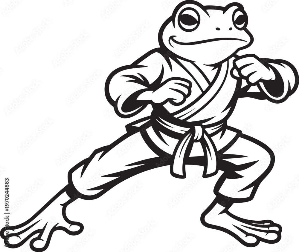Obraz premium Karate Frog Fighter Illustration Ready to Strike in Martial Arts Pose