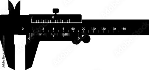 Vintage-style vernier caliper, precision measurement tool, black silhouette, ruler gauge, vernier caliper, precision measurement, ruler gauge, measuring tool, silhouette, black, vintage, industrial, e