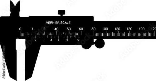 Vintage-style vernier caliper, precision measurement tool, black silhouette, ruler gauge, vernier caliper, precision measurement, ruler gauge, measuring tool, silhouette, black, vintage, industrial, e