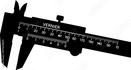 Vintage-style vernier caliper, precision measurement tool, black silhouette, ruler gauge, vernier caliper, precision measurement, ruler gauge, measuring tool, silhouette, black, vintage, industrial, e