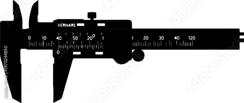 Vintage-style vernier caliper, precision measurement tool, black silhouette, ruler gauge, vernier caliper, precision measurement, ruler gauge, measuring tool, silhouette, black, vintage, industrial, e
